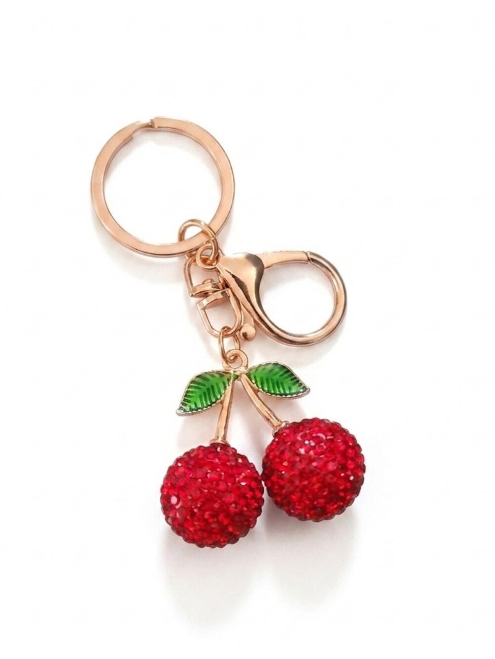 Red Rhinestone Cherry Bag Charm Key Ring